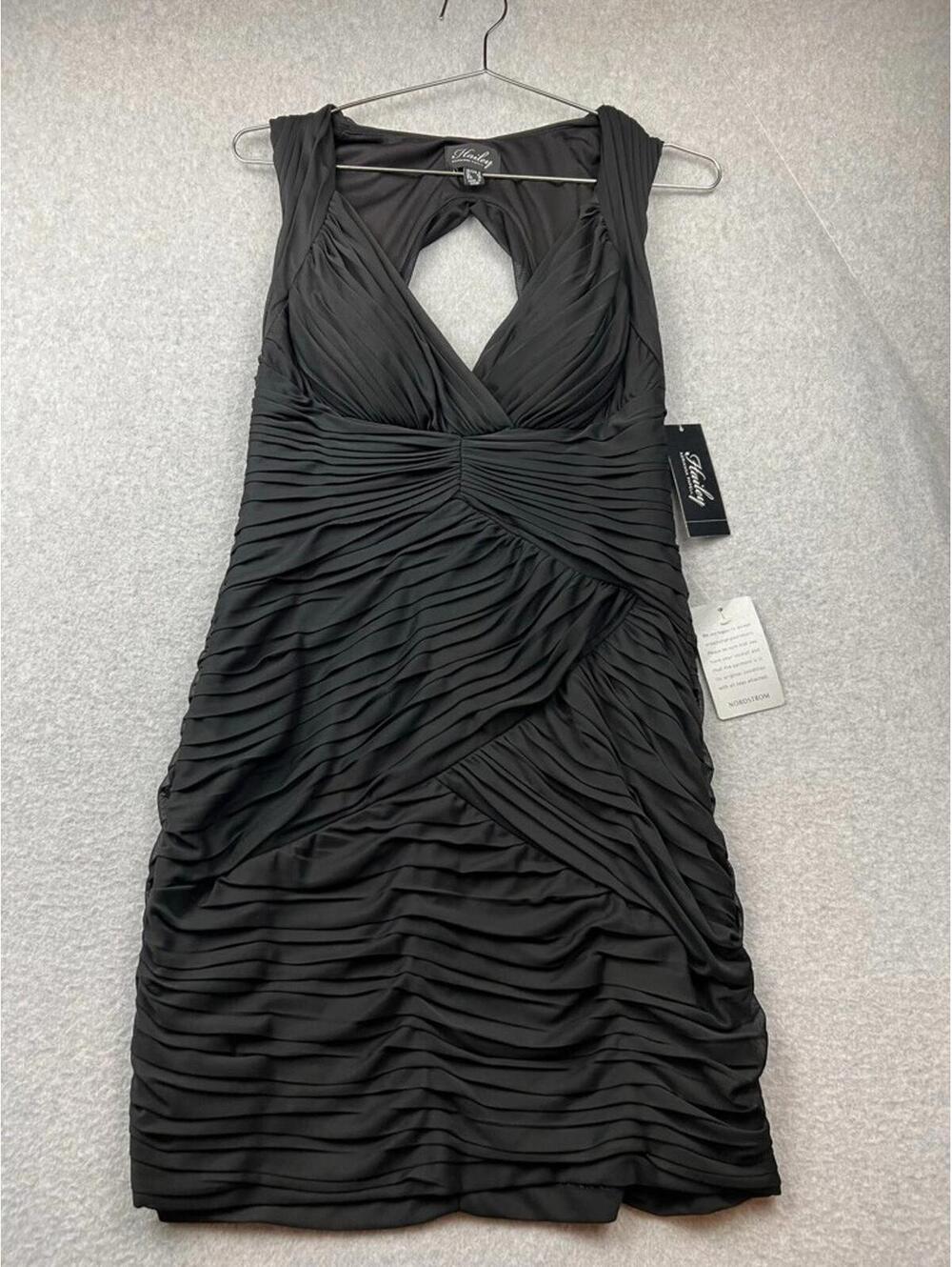 Adrianna Papell Y2K Black Ruched Bodycon Dress Womens 8 Goth Witchy